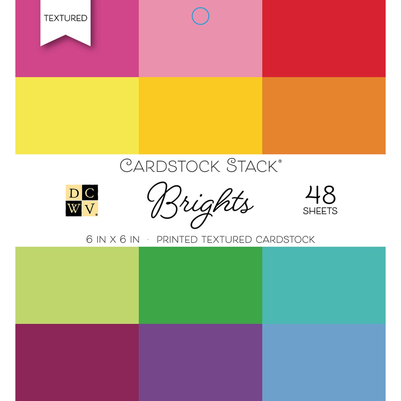 DCWV Single-Sided Cardstock Stack 6"X6" 48/Pkg-Brights, 12 Solid Colors/4 Each